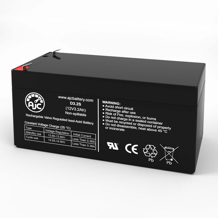 AJC Battery Compatible with Zeus PC3.4-12F1 12V 3.2Ah Sealed Lead Acid Battery